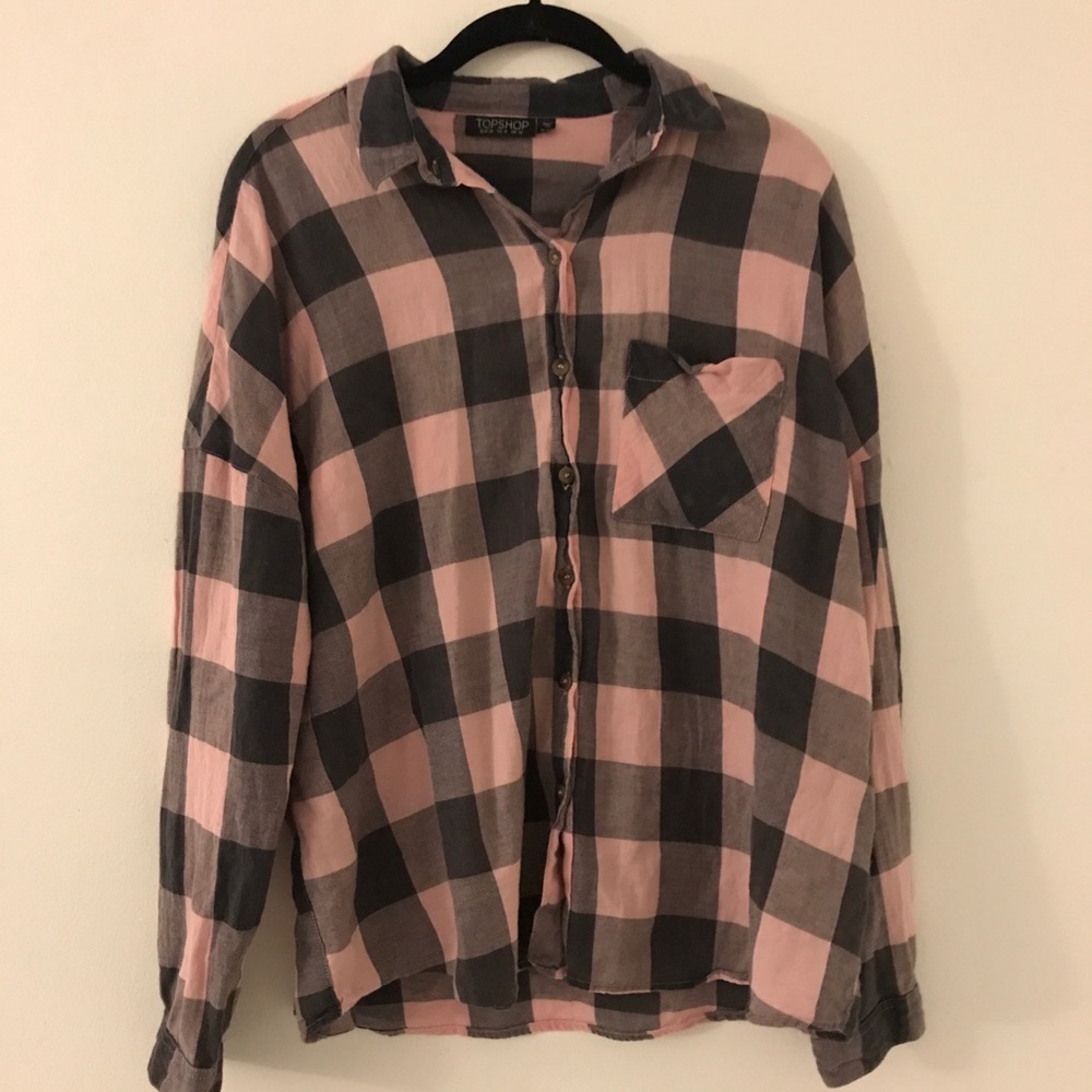 Topshop checkered pink and grey flannel